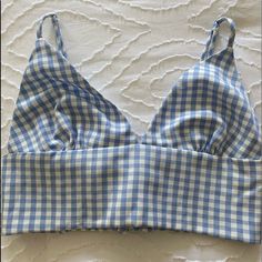 Cropped Blue Too With Adjustable Straps. Never Worn Blue Summer Tops For Picnic, Blue Summer Top For Picnic, Blue Cotton Top For Picnic, Blue Fitted Top For Picnic, Fitted Blue Tops For Picnic, Fitted Blue Top For Picnic, Trendy Blue Tops For Picnic, Trendy Blue Top For Picnic, Gingham Top