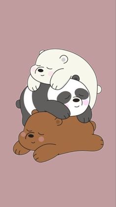 two pandas are hugging and one is laying down on the ground with another bear