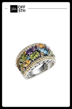 This Fashionable Sterling Silver Ring With 18k Yellow Gold Accents Is Adorned With Amethyst, Blue Topaz And Citrine. Amethyst, Blue Topaz & Citrine, 3.05 Tcw Sterling Silver 18k Yellow Gold Made In Usa Size Width, About 0.5" Please Note: This Ring Can Be Resized Up To 1.5 Sizes, Larger Or Smaller. Warranty And Resizing Services Are Provided Exclusively By Effy, Saks Off 5th Is Not Responsible For These Services And Any Related Inqu. Center Core - Jewelry Trunk > Saks Off 5th. Effy. Size: 7. Luxury Multicolor Amethyst Ring With Gemstone Accents, Multicolor Luxury Amethyst Ring For Formal Occasions, Multicolor Luxury Amethyst Ring, Luxury Multicolor Amethyst Ring For Formal Occasions, Elegant Multicolor Round Amethyst Ring, Elegant Multicolor Amethyst Ring, Luxury Multicolor Amethyst Ring For Anniversary, Multicolor Elegant Amethyst Ring, Elegant Multicolor Amethyst Ring With Gemstone Accents