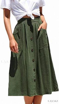 Lasaky - Relaxed Fit Long Dress with High Waist and Decorative Lace Trim Button Midi Skirt, Midi Skirt Casual, Sheer Midi Dress, Polka Dot Midi Skirt, Midi Skirt With Pockets, Long Sleeve Evening Gowns, Skirt With Buttons, Skirts Midi High Waisted, Linen Casual