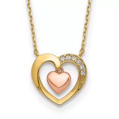 Cz Necklace, Heart Love, Gold Heart, Necklace Chain, Heart Of Gold, Cable Chain, Spring Rings, Chains Necklace, Two Tone