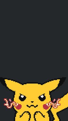 the pikachu pixel art is on display in front of a black background with red letters