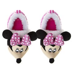 minnie mouse slippers with pink and white polka dots