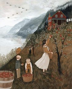 children picking apples from an apple orchard