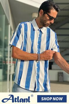 Great for music festivals, parties, or summer vacations such as camp, luau, cruise, sun beach, rave wear, etc. Vertical Striped Shirt, Summer Vacations, Sun Beach, Rave Wear, Music Festivals, Vertical Stripes, Striped Shirt, Music Festival, Vintage Men