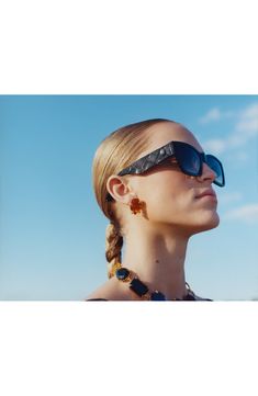 A sleek rectangular silhouette and signature eagle-head hardware distinguish stylish sunnies fitted with CR-39 lenses for optimal clarity. 54mm lens width; 18mm bridge width; 140mm temple length 100% UV protection CR-39 lenses Injected propionate Imported Luxury Rectangular Shield Sunglasses For Summer, Modern Rectangular Cat Eye Sunglasses With Mirrored Lenses, Modern Rectangular Cat Eye Sunglasses With Uva Protection, Eagle Head, Gradient Sunglasses, Rectangular Sunglasses, Rectangle Sunglasses, Eyewear Accessories, Kurt Geiger