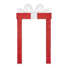 a red gift box with a white bow on it's top and ribbon around the bottom