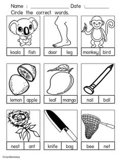 printable worksheet for beginning with words and pictures to help students learn how to read