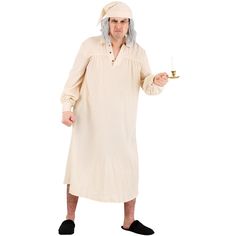 If you want to act like a classic miser, then this Humbug Nightgown Costume is perfect for you! The light cream gown is a floor-length garment that features a button-up front along the top, along with matching cuffs. It also has a collar around the neck for an old-timey look! Night Outfits Sleep, Reindeer Costumes, Old Man Clothes, Men's Nightgown, Grinch Costumes, Gown Costume, Man Dress, Crystal Wedding Dress, Elf Costume