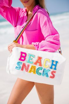 This is the perfect bag for your travels! They are so oversized and pack efficiently, because they do not take up a lot of room. Please note that the interchangeable straps do not come with the bag and are sold separately. Terry Cloth Bag, Beach Vacation Accessories, Beach Party Gifts, Beach Snacks, Iron On Letter Patches, Vacay Ideas, Towel Bag, Preppy Bags, Letter Patches