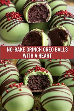 These No-Bake Grinch Oreo Balls are as cute as they are tasty! Coated in Grinch-green chocolate and topped with a red heart, they’re the perfect holiday treat to make with kids. Quick, easy, and great for gifting! Who else loves no-bake desserts? #GrinchTreats #NoBakeOreoBalls #HolidayDesserts #ChristmasRecipes #KidsSnacks Holiday Treats No Bake, Fun Easy Christmas Cookies, Baking With Toddlers Easy, Christmas Foods To Make, Christmas Recipes Ideas, Grinch Oreo Balls, Food Recipes For Christmas, Fun Baking Recipes For Kids, Easy Holiday Baking Recipes