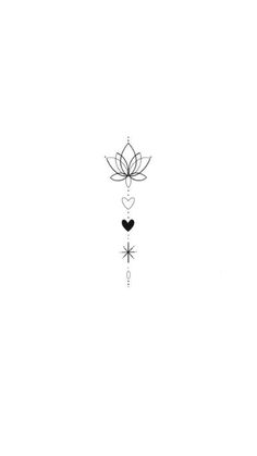 a black and white drawing of a flower with two hearts on it's side