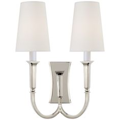 Delphia Large Double Arm Sconce in Polished Nickel with Linen Shade | Visual Comfort Delphia Lrg Double Arm 17" High Sconce in Polished Nickel | Mathis Home Thomas O'brien, Circa Lighting, Candelabra Bulbs, Light Architecture, Wall Light Fixtures, Linen Shades, Visual Comfort, Lighting Collections, Bathroom Wall