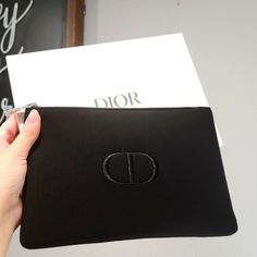 Authentic Dior Makeup Beauty Pouch With Box Designer Black Clutch With Rectangular Case, Designer Black Clutch In Rectangular Case, Designer Black Rectangular Clutch, Designer Evening Pouch With Original Box, Elegant Black Rectangular Pouch, Diorshow Mascara, Beauty Pouch, Burgundy Scarf, Pink Polka Dot Dress