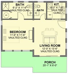 the floor plan for a small house with two bedroom and living room, including an attached bathroom