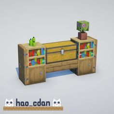 an image of a desk made out of legos and wooden crates with the words hoo - cadn on it