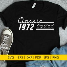 a t - shirt with the words classic 1932 printed on it, next to jeans and sneakers