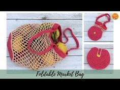 an image of a handbag made out of crocheted material and some fruit in it