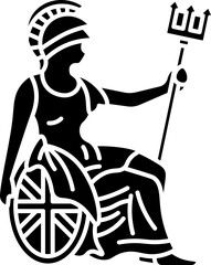 an image of a woman in a wheel chair with a spear and shield on her hand