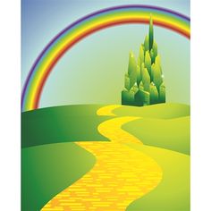 a painting of a path leading to a rainbow