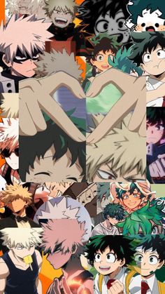 many different anime characters are grouped together in this collage, including one with green hair and the other with blue eyes