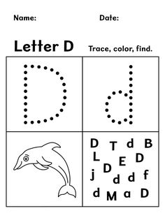 the letter d worksheet for children to learn how to write and draw letters