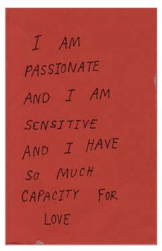 a piece of paper with writing on it that says i am passionateate and i am sensitive