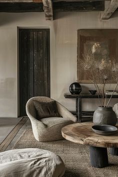 a living room with two chairs and a coffee table