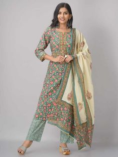 Floral Kurti, Badla Work, Kurti Suit, Pink Anarkali, Kurti Pant, Georgette Tops, Printed Gowns, Kurtis With Pants, Printed Kurti