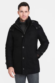 City Active Hooded Parka Black Luxury Coat, Scarf Holder, Hooded Parka, Cashmere Coat, Cashmere Wool, Wool Coat, Modern Fit, The Winter, Solid Black