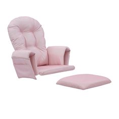 a pink chair and footstool sitting next to each other