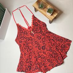 New Never Worn Tags Still Attached Has Minor Damage On Strap Please See Last Picture Red Summer Top For Loungewear, Red Summer Tops For Loungewear, Red V-neck Top For Beach Season, Red Floral Print Top For Beach Season, Red V-neck Tops For Beach Season, Sunrise Orange, Design Inspo, Free People Tops, Red Blue