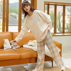 Season:Winter, Spring, Autumn
Pattern:Animal, Plaid
Function:Breathable
Neckline:Round Neck Cartoon Winter, Sleep Tops, Suits 2023, Winter Sleepwear, Student Home, New Student, Pyjamas Womens, Home Clothes, Cotton Suits