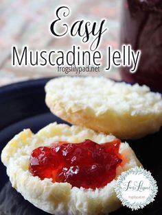 an easy muscadine jelly recipe on a black plate