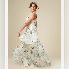 Worn Just Once For A Wedding And Dry Cleaned. Perfect Condition, No Flaws Sage Green Floral, Maxi Gown, Maxi Gowns, Calvin Klein Dress, Calvin Klein Dresses, Green Cream, Floral Maxi, Womens Calvin Klein, Sage Green