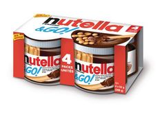 two jars of nutella are shown in the box, and one is filled with nuts