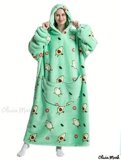 Olivia Mark - Plus Size Avocado Pattern Flannel Fleece Long Sleeve Hooded Wearable Blanket With Giant Pockets, Women's Plus Cute Nightgown Oversized Blanket, Blanket Hoodie, Hoodie Oversize, Hoodie Blanket, Wearable Blanket, Winter Hoodies, Hooded Blanket, Amazon Com, Clothing Size Chart