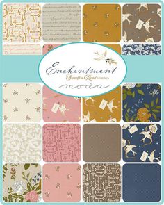 an assortment of different patterns in various colors and sizes, with the words enchanment on