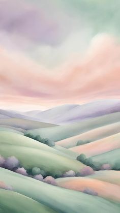 an abstract painting of hills and clouds in pastel colors