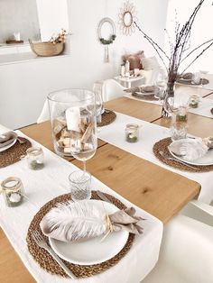 the table is set with place settings for two