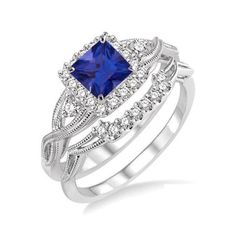 a blue sapphire and diamond ring set