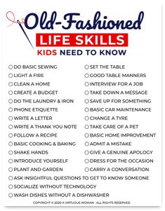 an old fashioned life skills poster with the words,'kids need to know '