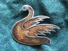 "Jorge Sotelo Golden enamel Swan.  Sterling Mexico.  I don't know if the pin catch is missing a piece or it was made this way.  It does slip out easily.  1-3/4\" wide." Vintage Silver Enamel Pins, Handmade Gold Enamel Pin, Handmade Silver Enamel Pin Collectible, Handmade Silver Enamel Pin For Collectors, Unique Collectible Enamel Pin, Unique Enamel Collectible Pin, Unique Enamel Pin For Collectors, Frog Pins, Mexican Jewelry