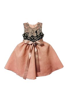 A lace-print bodice amps up the elegance of this party dress that's cut with a full skirt and defined by a satin bow. 100% polyester Hand wash, line dry 
 Imported Never Never, Rompers Dressy, African Lace Dresses, African Fashion Traditional, Lace Print, Bow Dress, African Lace, Dressy Dresses, Dresses Kids Girl