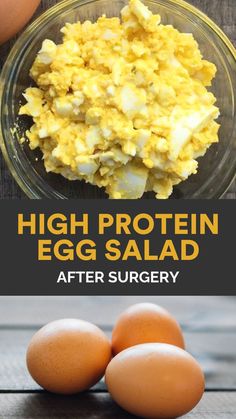 an egg salad with eggs in it and the words high protein egg salad after surgery