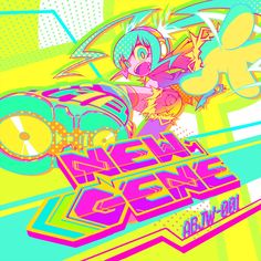 an image of a cartoon character riding a motorcycle with the words neon colors on it