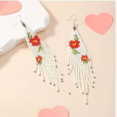 Free With Any Full Price Item! Just Throw Them In A Bundle Together :) X2 E Mer Native American Beaded Earrings, Chic Earrings, Native American Beading, Beaded Fringe, Tassel Fringe, Hippie Chic, Earrings Color, Beaded Earrings, Native American