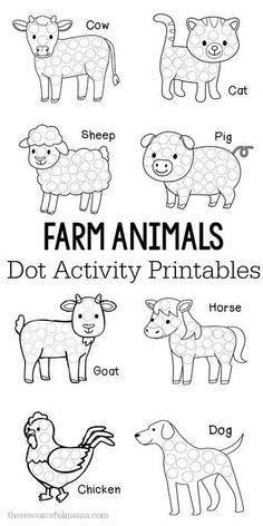 farm animals dot activity printables for kids to color and practice their names in