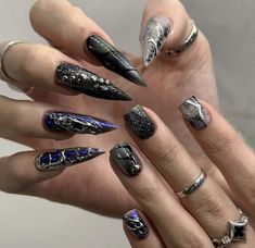 Long Acrylic Nail Designs, Gothic Nails, Diy Acrylic Nails, Edgy Nails, Dream Nails