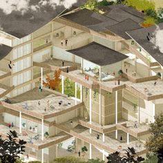 an artist's rendering of a large house with lots of windows and balconies